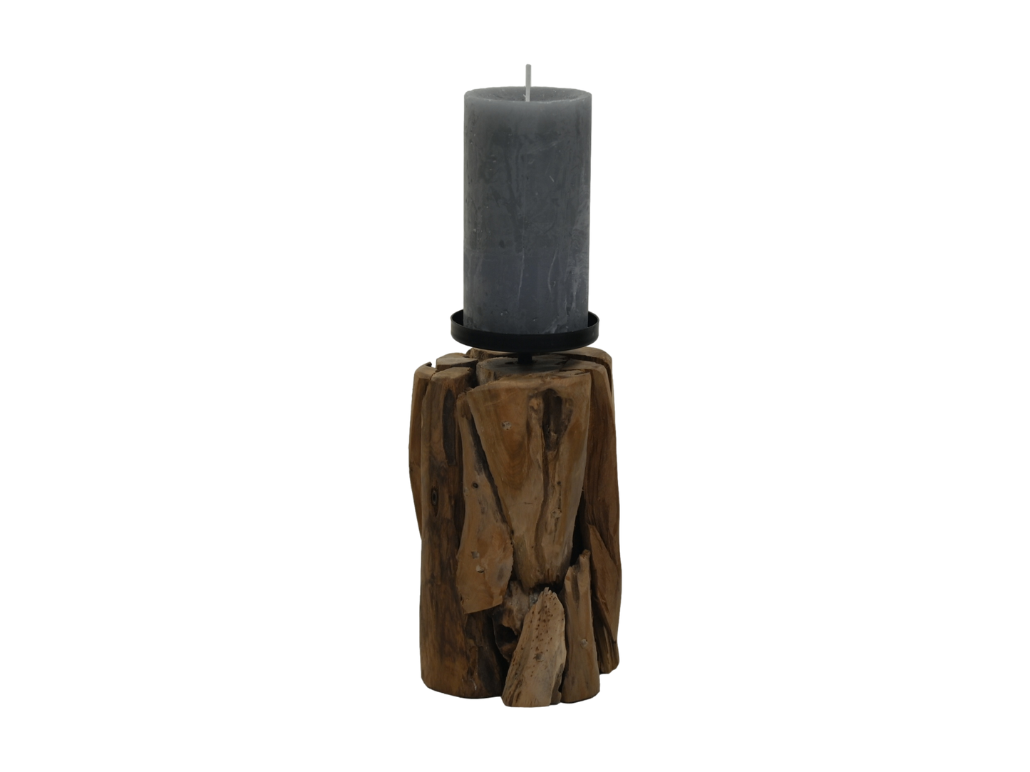 HSM Collection-Kaarsenhouder 1 Kaars-13x13x21-Naturel/Zwart-Teak/Metaal