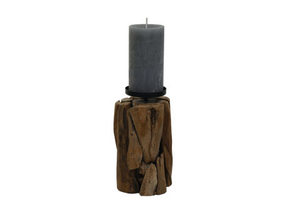 HSM Collection-Kaarsenhouder 1 Kaars-13x13x21-Naturel/Zwart-Teak/Metaal