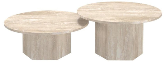 HSM Collection-Ronde Salontafel Sofia S/2-ø80x32 / ø60x43-Wit-Travertine