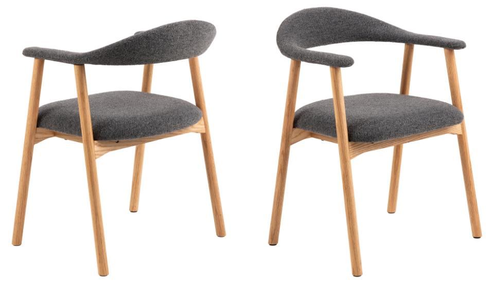 HSM Collection-Eetkamerstoel Ella Met Arm S/2-56x54x76-Grijs/White Wash-Stof/Eiken