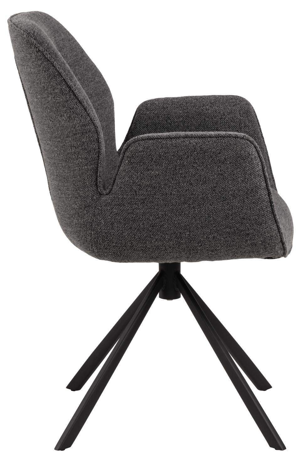 HSM Collection-Eetkamerstoel Nora + Armleuning-90x62x61-Donker Grijs/Zwart-Stof/Metaal