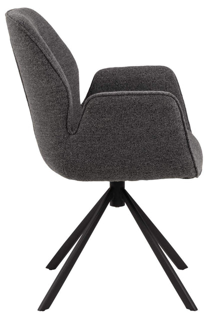 HSM Collection-Eetkamerstoel Nora + Armleuning-90x62x61-Donker Grijs/Zwart-Stof/Metaal