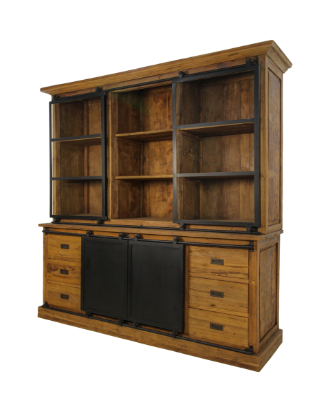 HSM Collection-Buffetkast Blackburn 4 Deur 6 La-220x50x220-Naturel/Zwart-Teak/Metaal