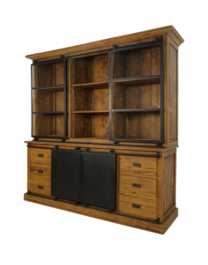 HSM Collection-Buffetkast Blackburn 4 Deur 6 La-220x50x220-Naturel/Zwart-Teak/Metaal