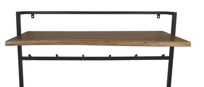 HSM Collection-Wandkapstok Met Plank 11 Haken-100x30x80-Naturel/Zwart-Acacia/Metaal