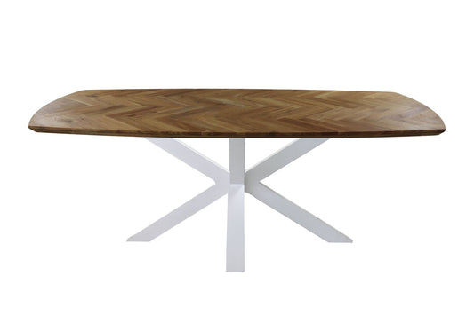 HSM Collection-Danish Eettafel Fishbone-280x110x76-Naturel/Wit-Eiken/Metaal