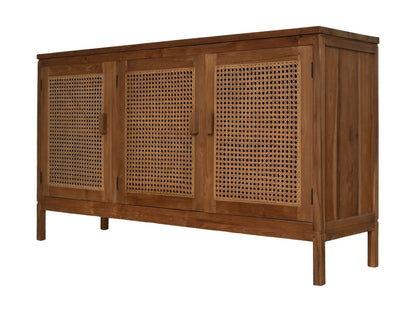 HSM Collection-Dressoir 3 Deur-150x42x85-Naturel-Teak/Rotan