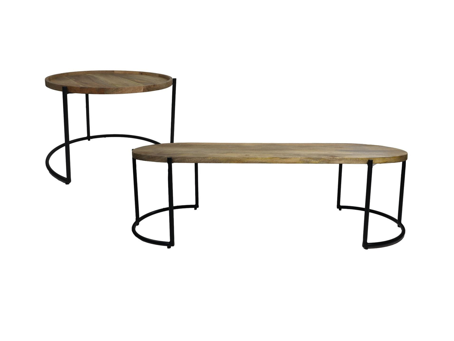 HSM Collection -Salontafelset Ovaal/Rond - Mangohout/metaal - Set van 2