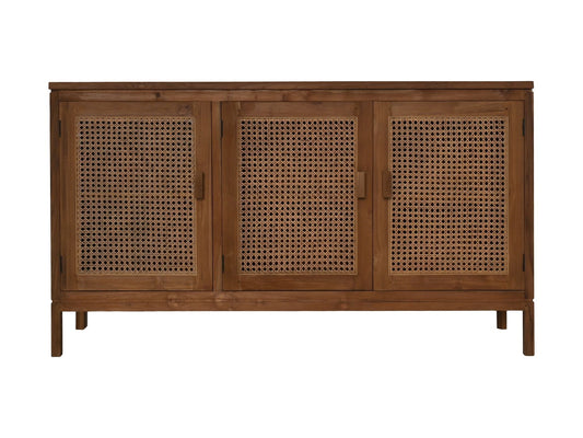 HSM Collection-Dressoir 3 Deur-150x42x85-Naturel-Teak/Rotan