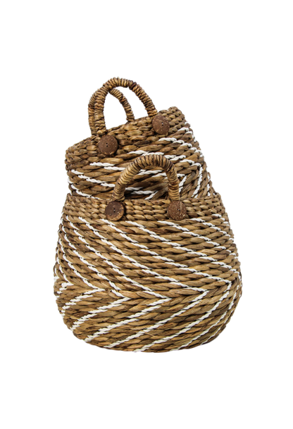 HSM Collection-Mandenset S/2-ø40x42/ø30x36-Naturel/Wit-Waterhyacint