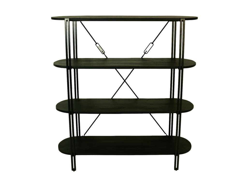 HSM Collection-Wandkast Met 4 Planken-130x39x140-Zwart-Mango/Metaal