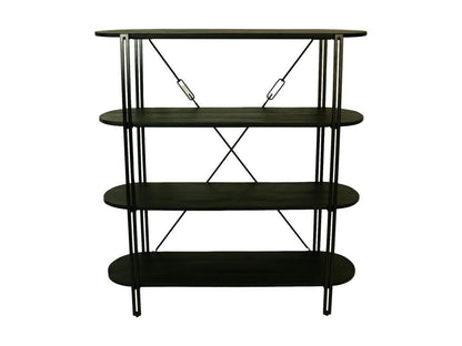 HSM Collection-Wandkast Met 4 Planken-130x39x140-Zwart-Mango/Metaal