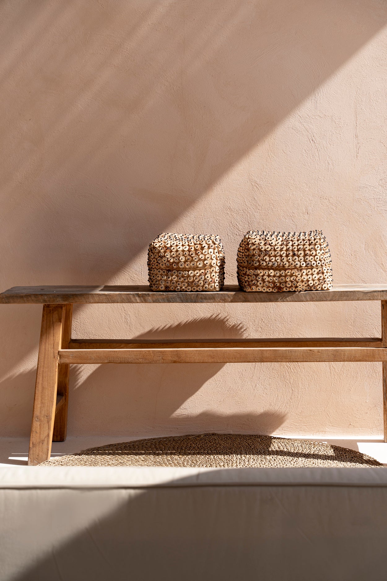 Bazar Bizar De Coconut Shell Vierkante Mand - Naturel - Set van 2