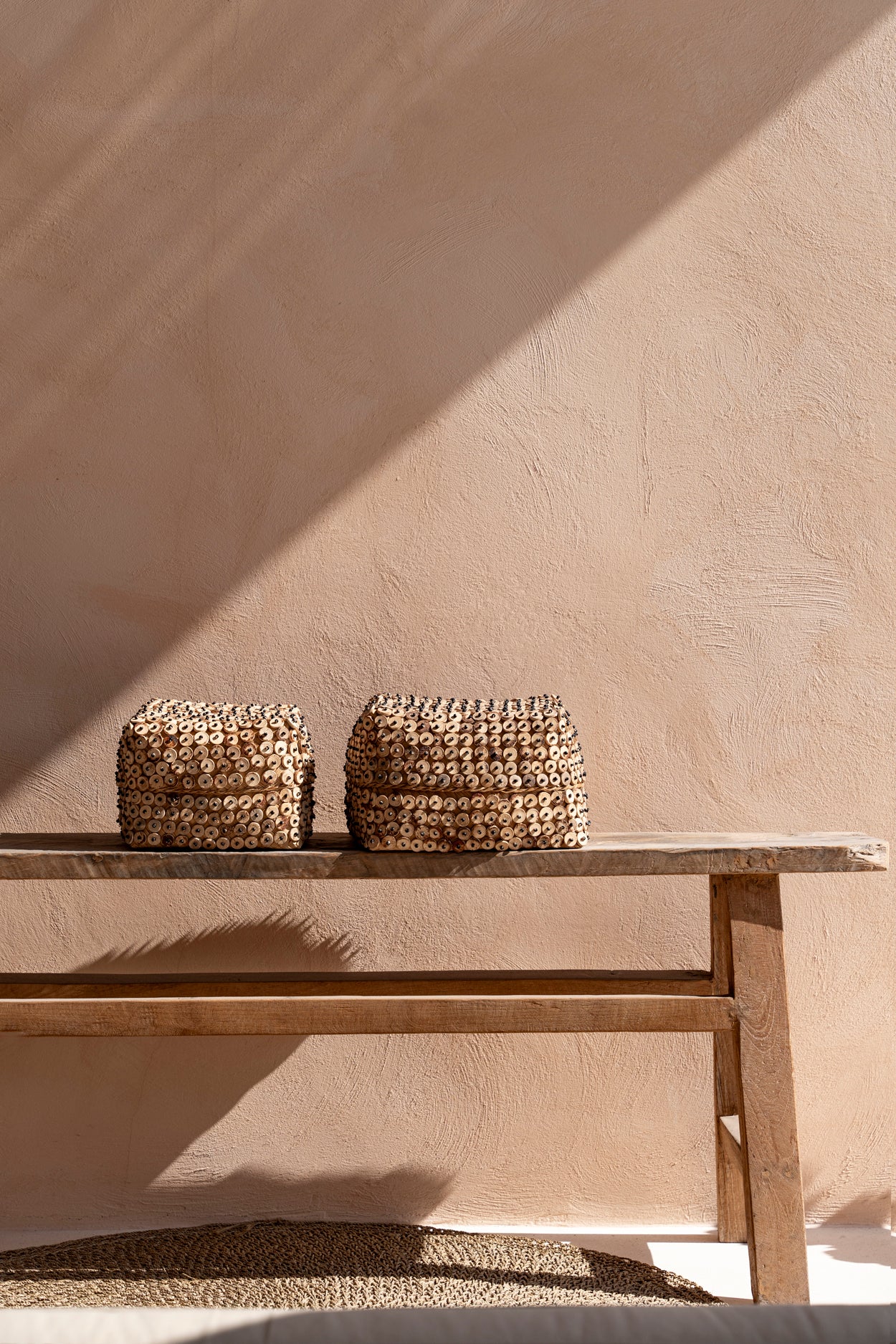 Bazar Bizar De Coconut Shell Vierkante Mand - Naturel - Set van 2