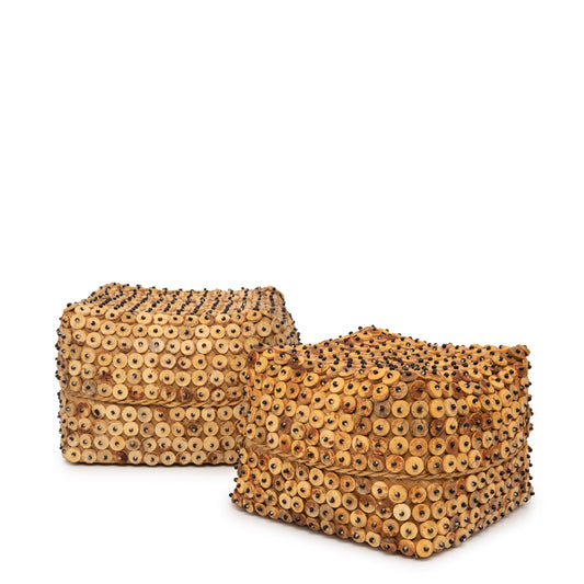 Bazar Bizar De Coconut Shell Vierkante Mand - Naturel - Set van 2