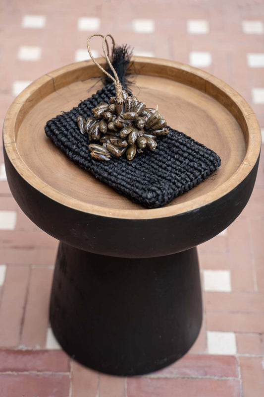 De Raffia Clutch met ritssluiting - Zwart - S