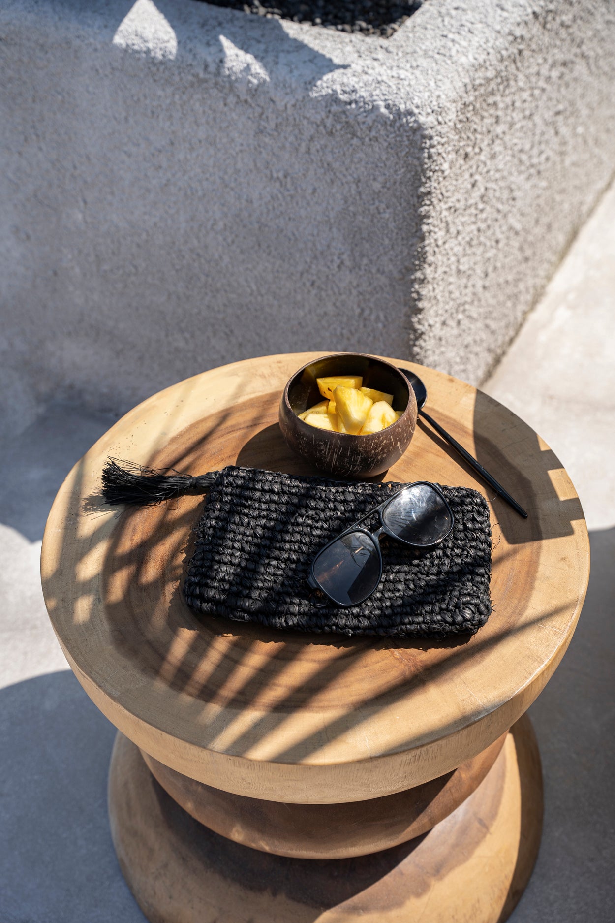De Raffia Clutch met ritssluiting - Zwart - S