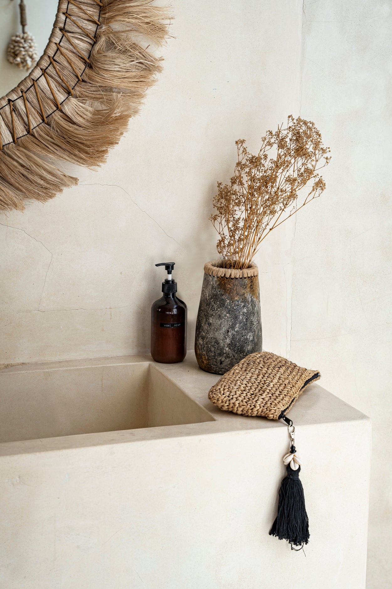 De Raffia Clutch met ritssluiting - Naturel Zwart - L
