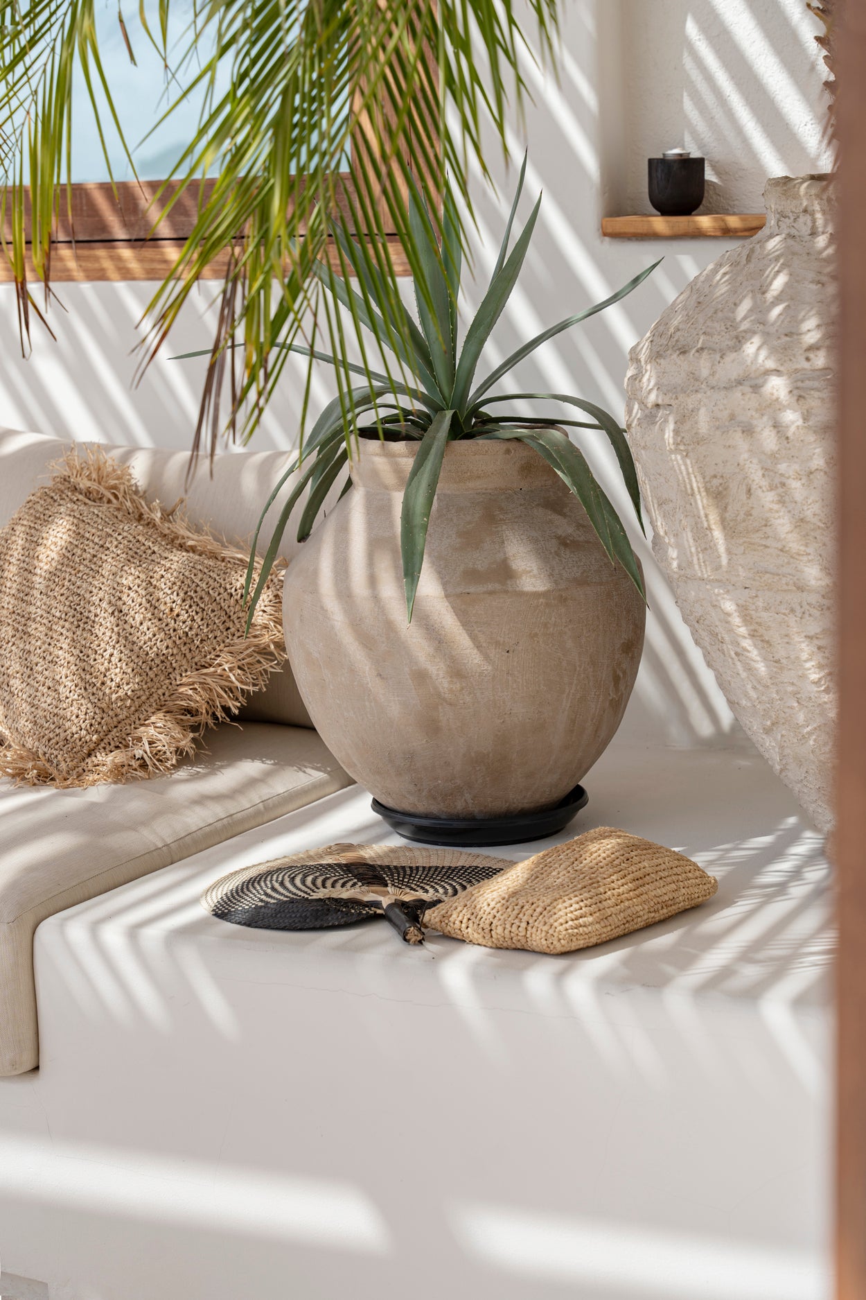 De Raffia Clutch met ritssluiting - Naturel Zwart - L