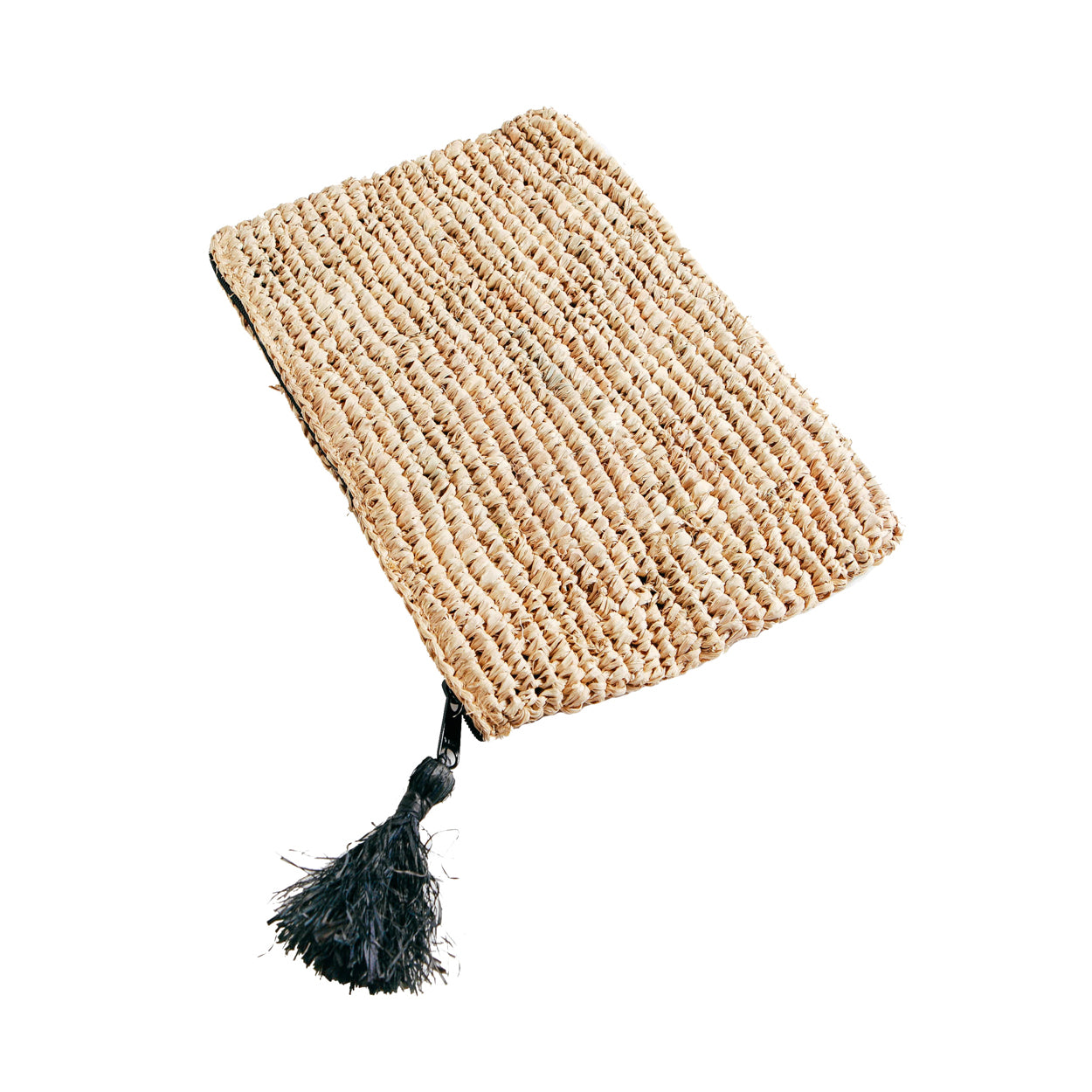 De Raffia Clutch met ritssluiting - Naturel Zwart - L