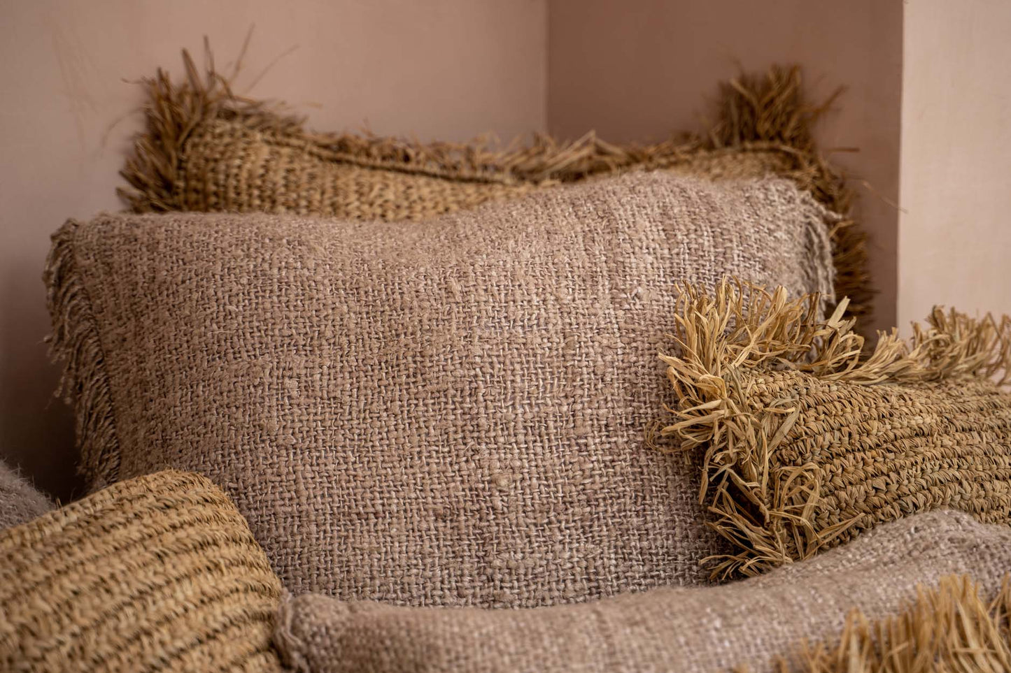 Bazar Bizar De Raffia Kussenhoes - Vierkant - Naturel - 60x60