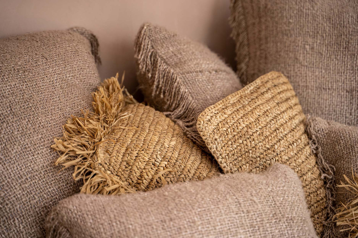 Bazar Bizar De Raffia Kussenhoes - Vierkant - Naturel - 60x60