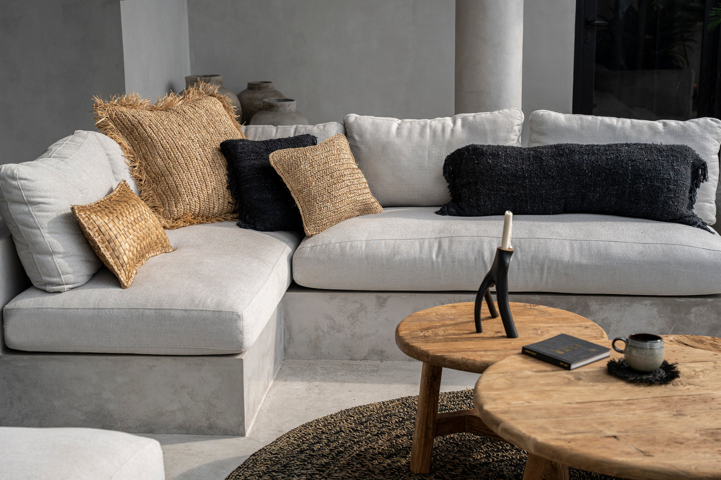 Bazar Bizar De Raffia Kussenhoes - Vierkant - Naturel - 60x60