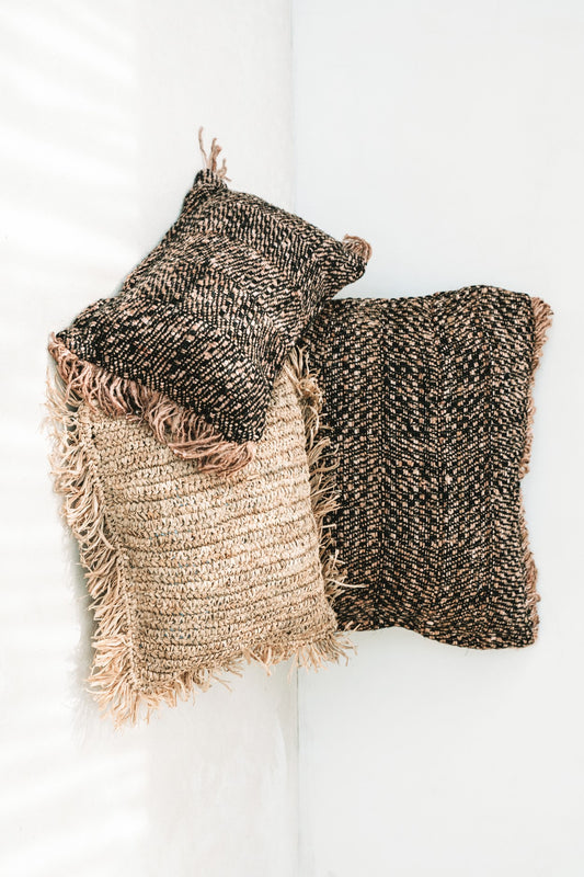 Bazar Bizar  Raffia Kussenhoes - Vierkant - Naturel - 40x40