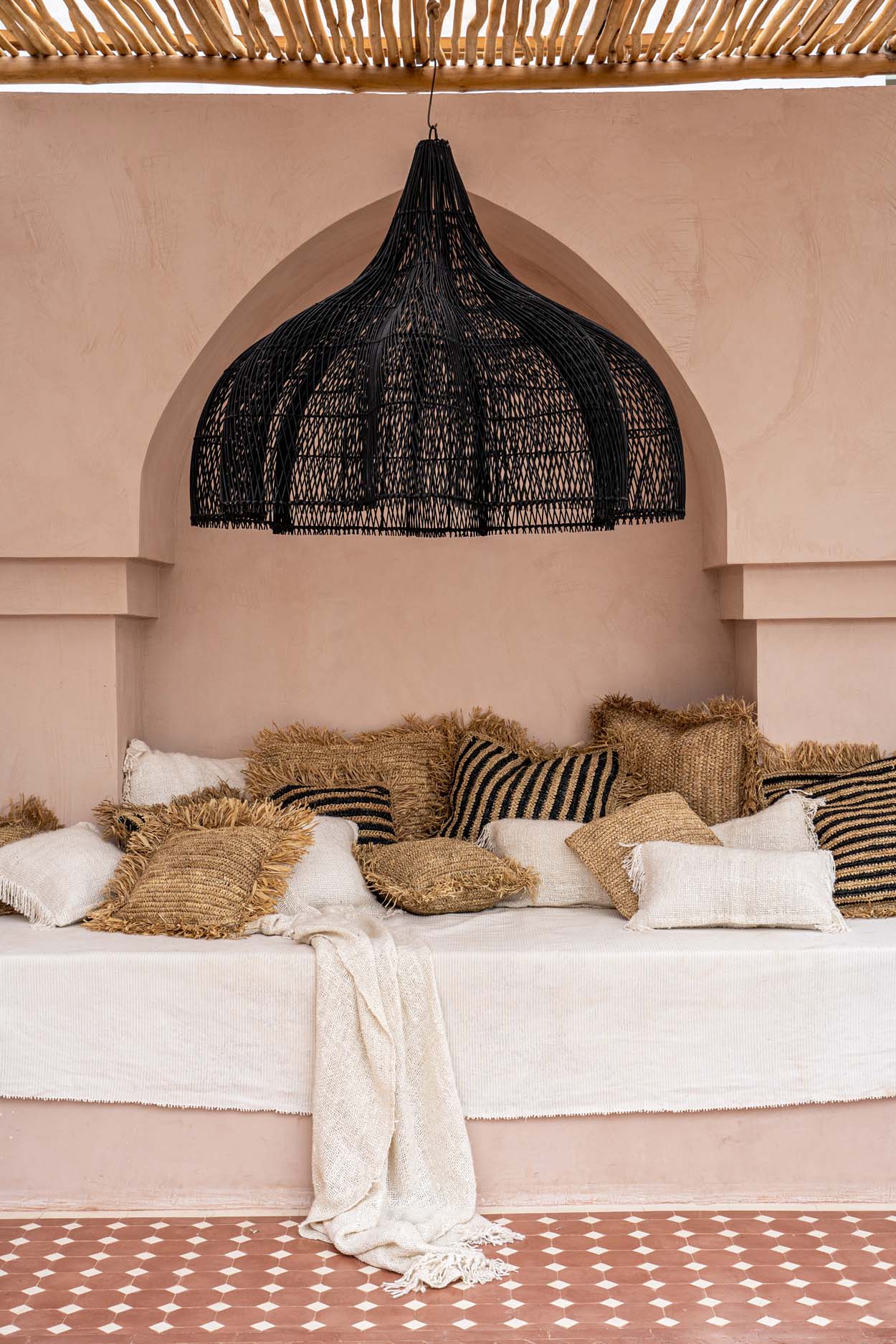 Bazar Bizar  Raffia Kussenhoes - Vierkant - Naturel - 40x40