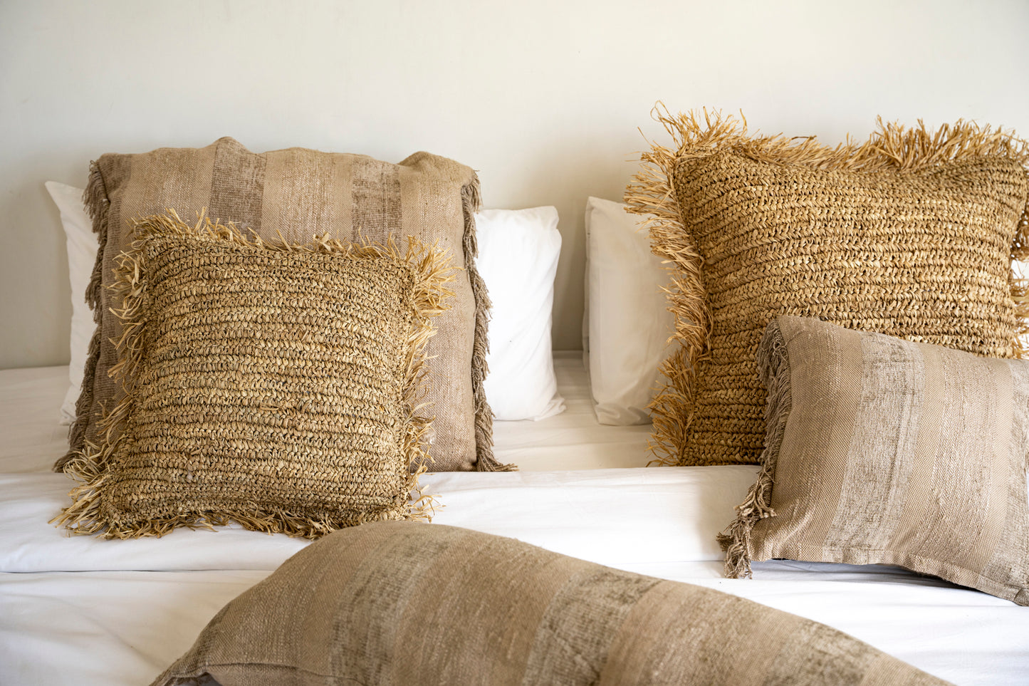 Bazar Bizar  Raffia Kussenhoes - Vierkant - Naturel - 40x40