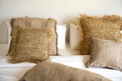 Bazar Bizar  Raffia Kussenhoes - Vierkant - Naturel - 40x40