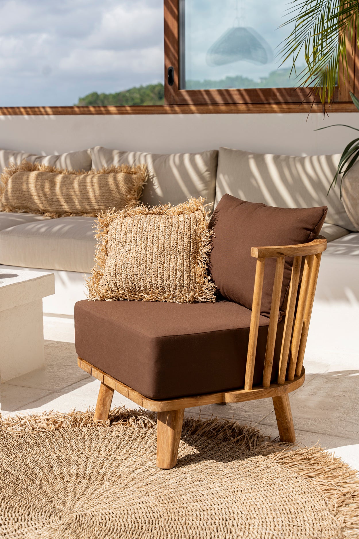 Bazar Bizar  Raffia Kussenhoes - Vierkant - Naturel - 40x40