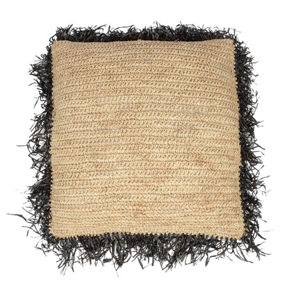 Bazar Bizar  Raffia Kussenhoes - Naturel Zwart - 60x60