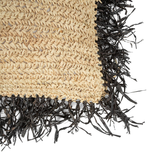 Bazar Bizar  Raffia Kussenhoes - Naturel Zwart - 60x60