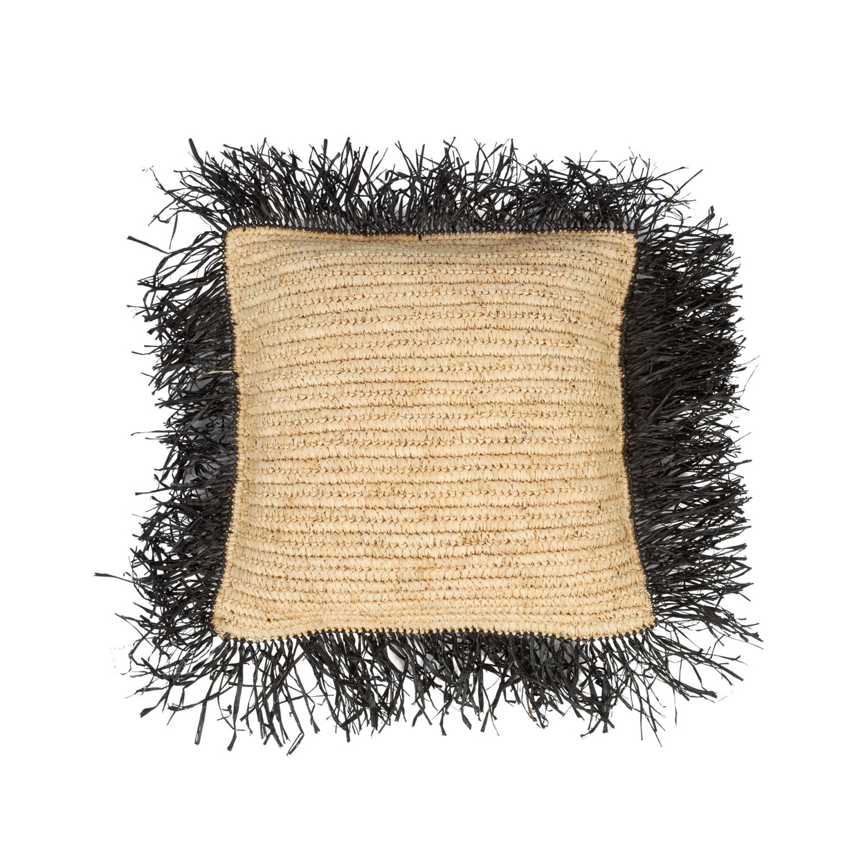 Bazar Bizar  Raffia Kussenhoes - Naturel Zwart - 40x40