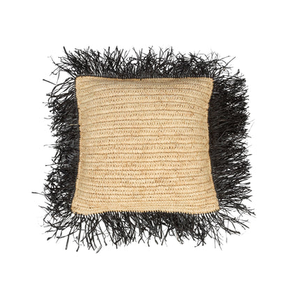 Bazar Bizar  Raffia Kussenhoes - Naturel Zwart - 40x40