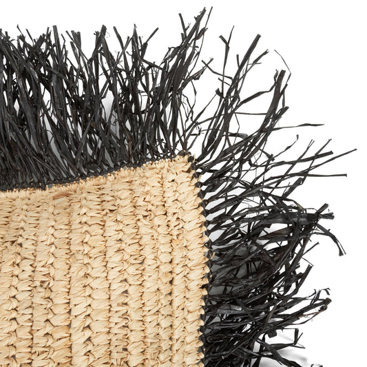 Bazar Bizar  Raffia Kussenhoes - Naturel Zwart - 40x40