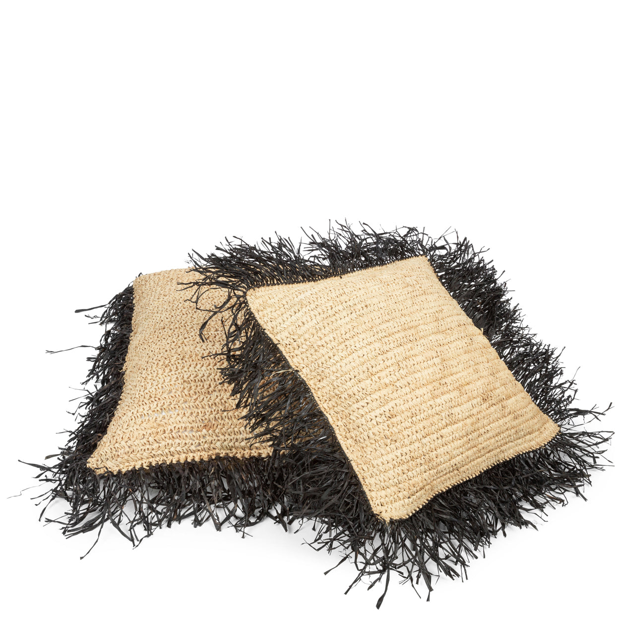 Bazar Bizar  Raffia Kussenhoes - Naturel Zwart - 40x40