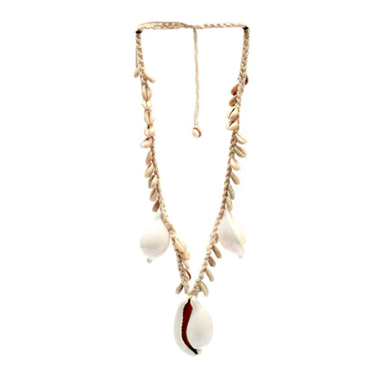 Bazar Bizar - De Big White Cowrie Shell Halsketting - Wit