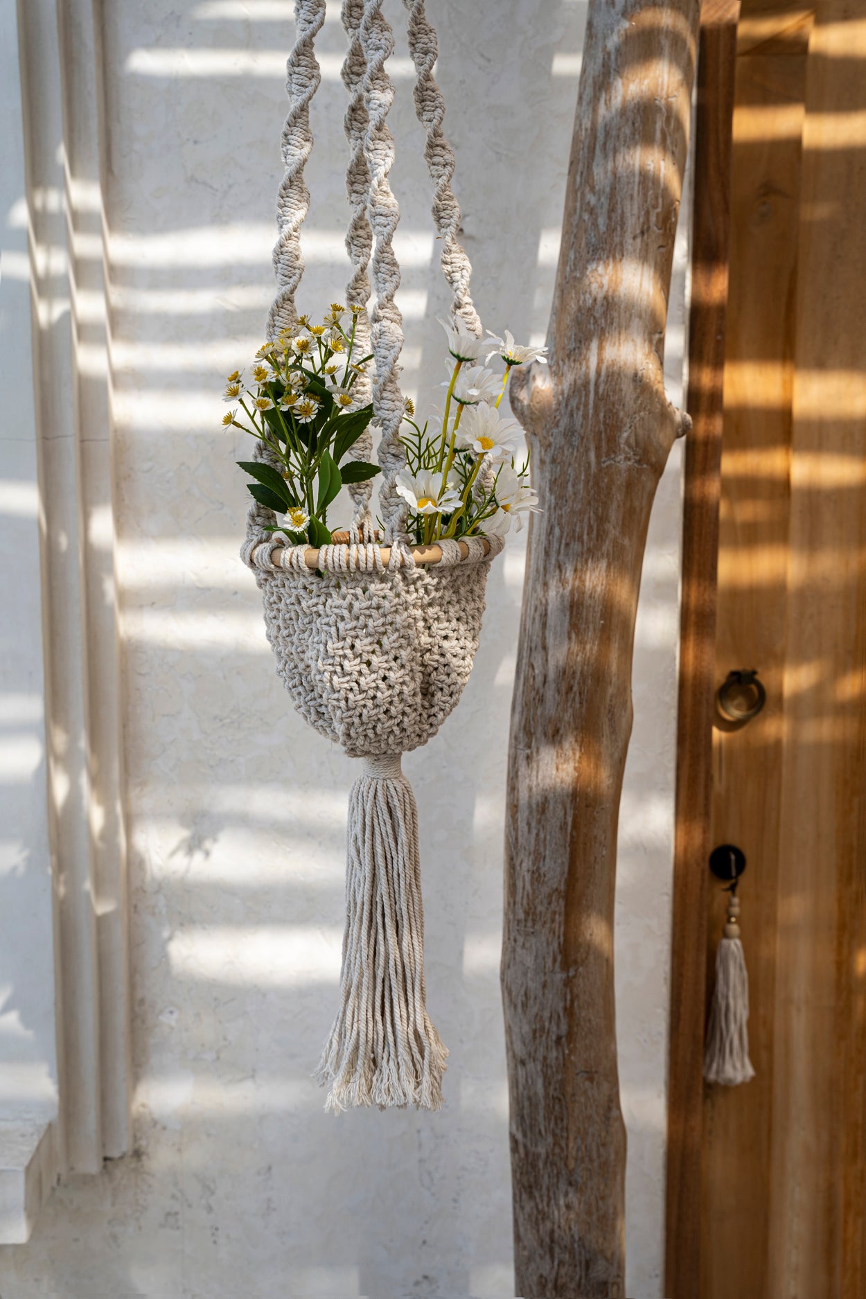 Bazar Bizar De Twisted Macrame Planthanger - Naturel Wit - L