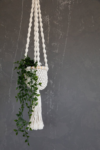 Bazar Bizar De Twisted Macrame Planthanger - Naturel Wit - M