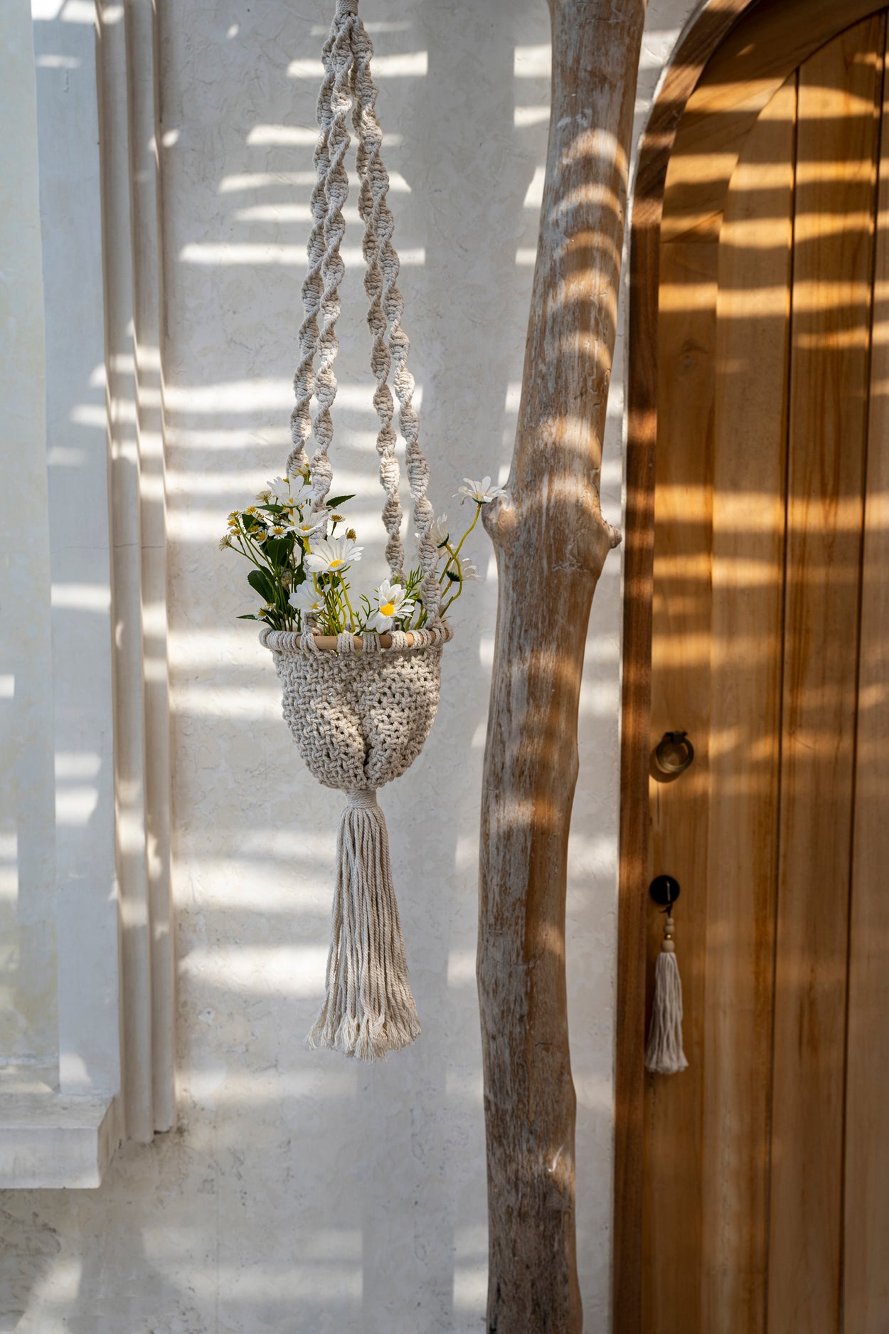 Bazar Bizar De Twisted Macrame Planthanger - Naturel Wit - M