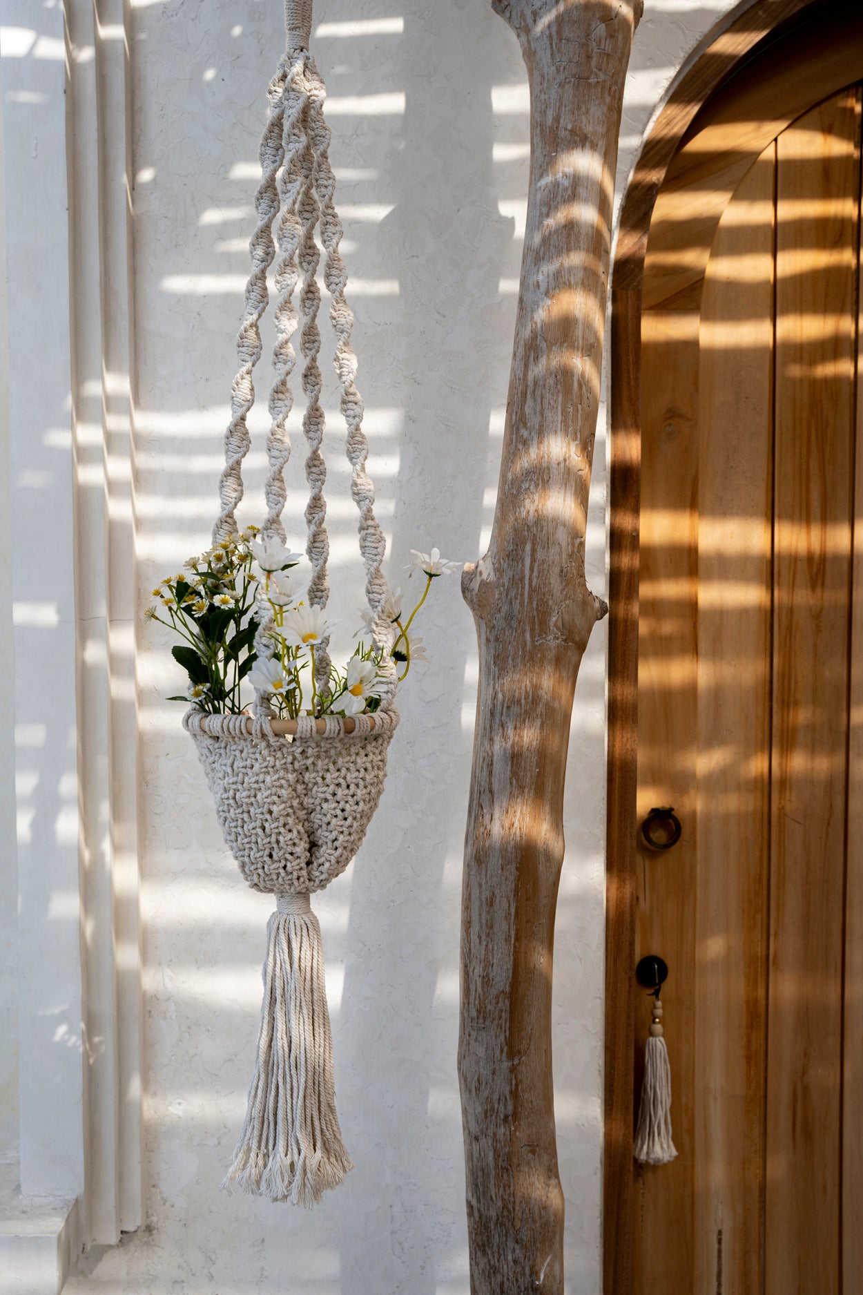 Bazar Bizar De Twisted Macrame Planthanger - Naturel Wit - S