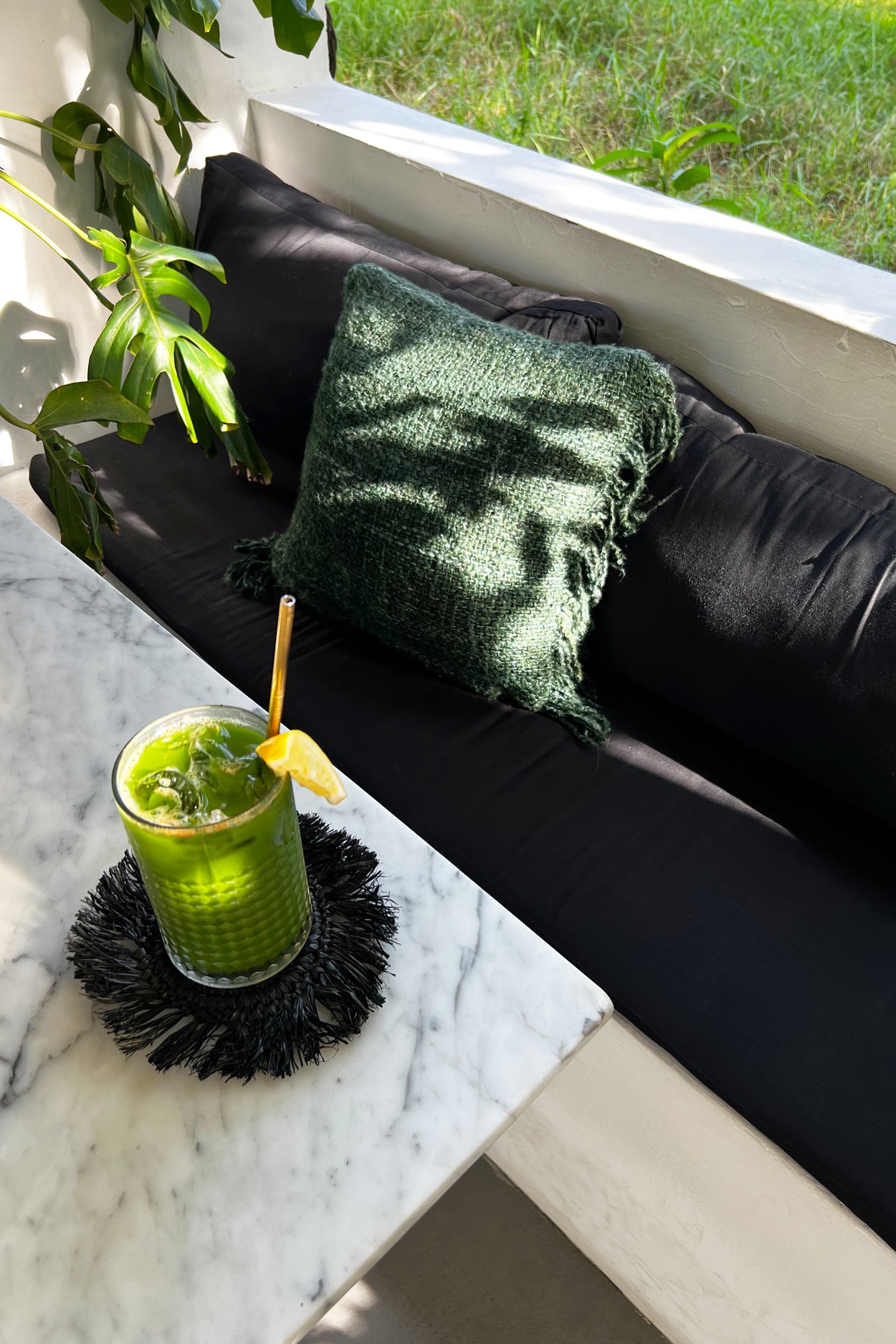 Bazar Bizar De Fringe Raffia Onderzetter - Zwart