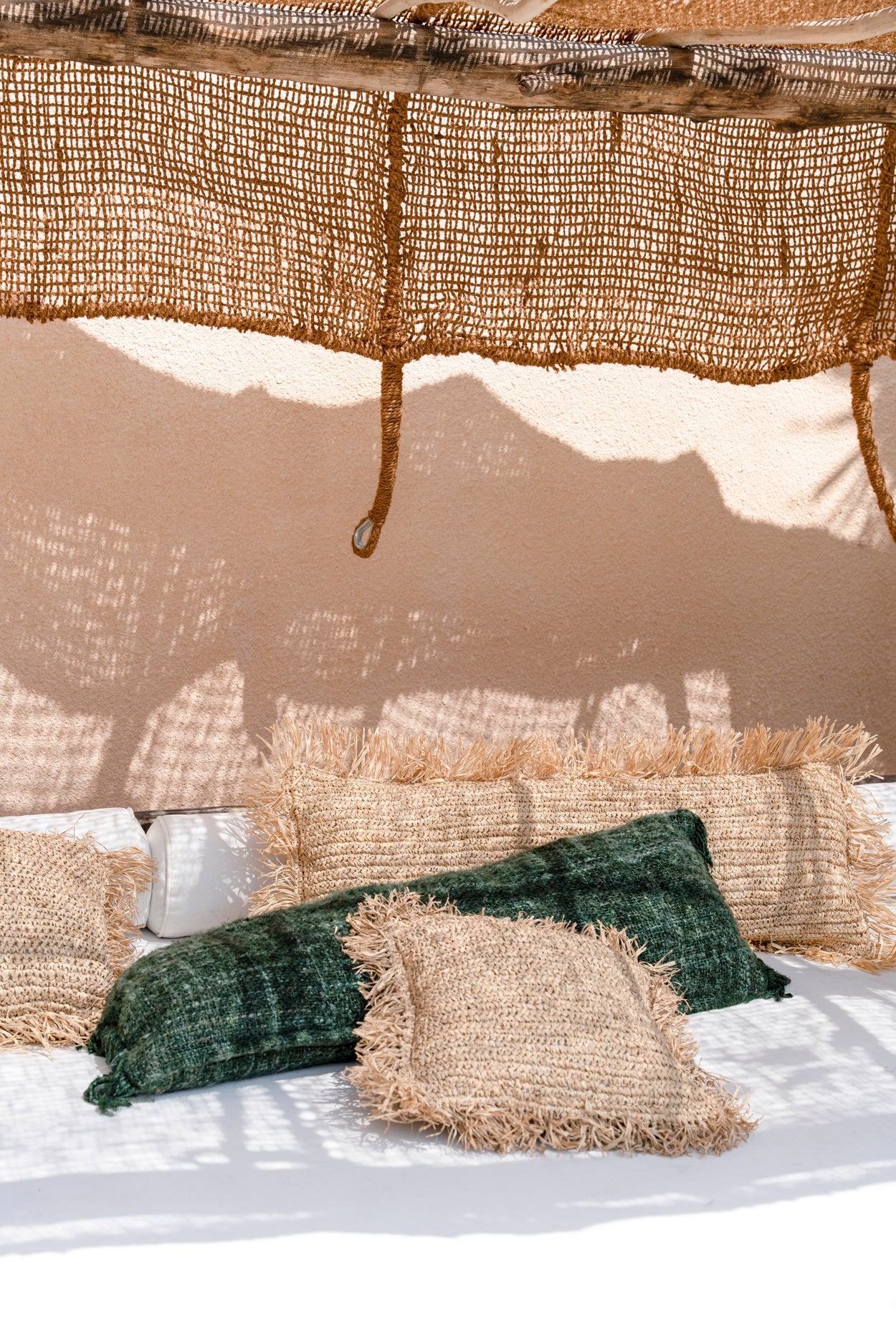 Bazar Bizar  Raffia Kussenhoes - Vierkant - Naturel - 35x100