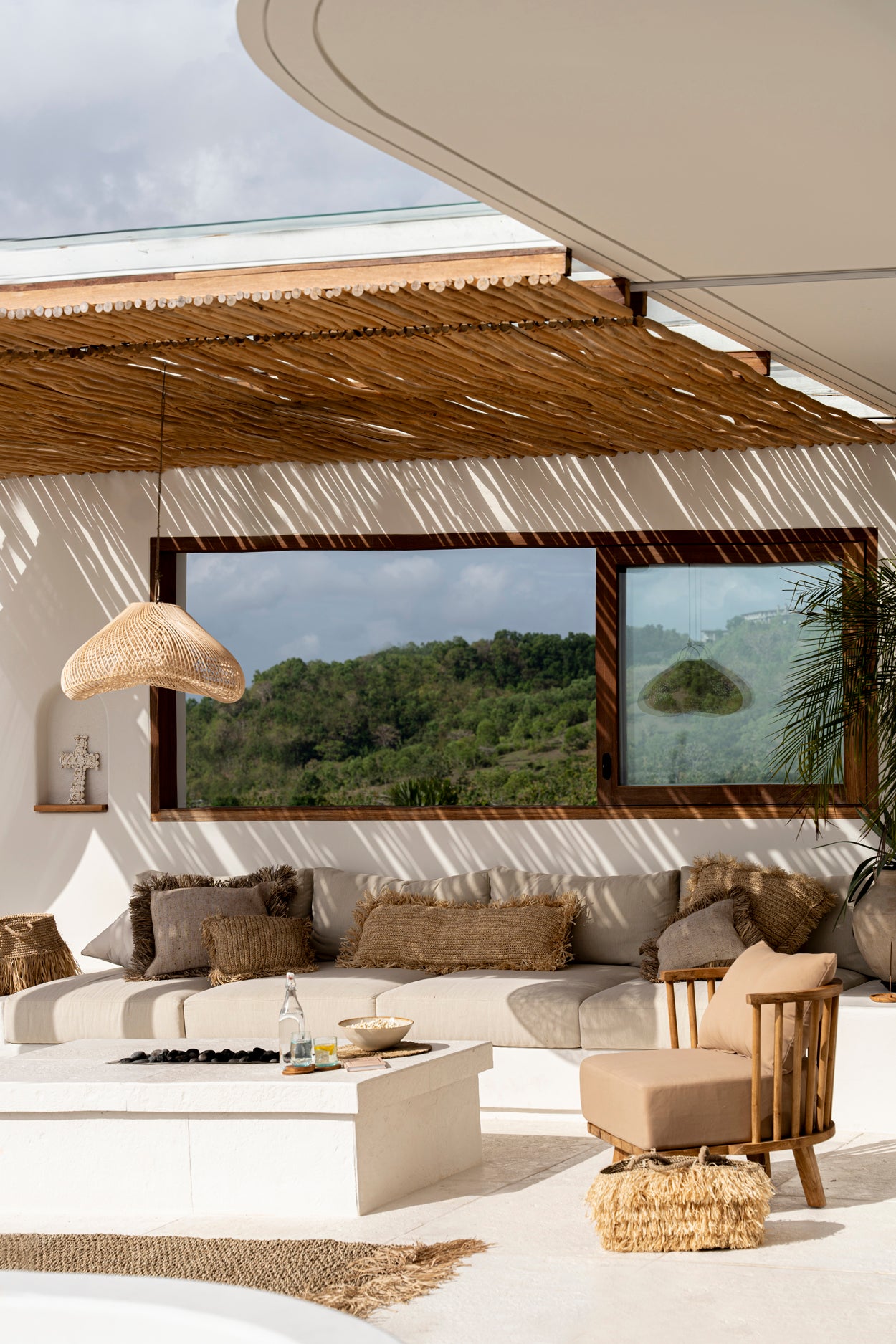 Bazar Bizar  Raffia Kussenhoes - Vierkant - Naturel - 35x100