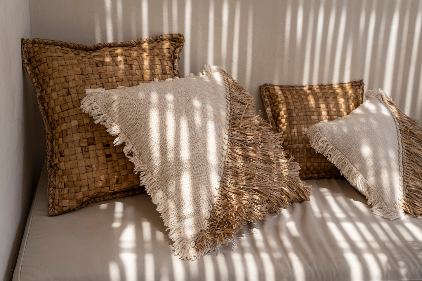 Bazar Bizar  Raffia Katoenen Kussenovertrek - Naturel Wit - 60x60