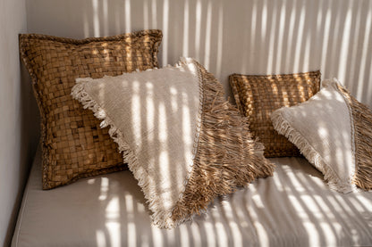 Bazar Bizar  Raffia Katoenen Kussenovertrek - Naturel Wit - 60x60