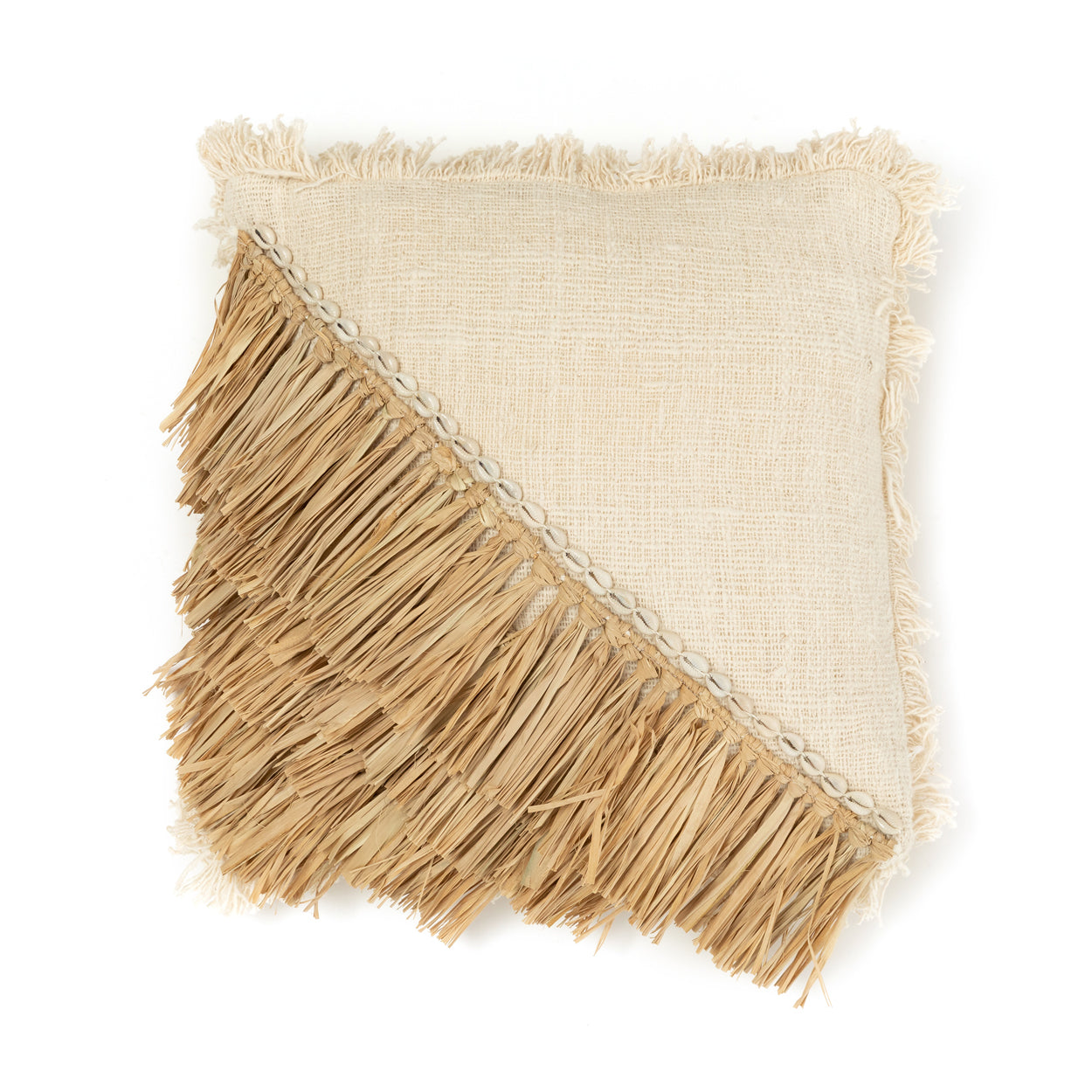Bazar Bizar  Raffia Katoenen Kussenovertrek - Naturel Wit - 40x40