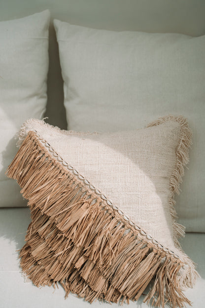 Bazar Bizar  Raffia Katoenen Kussenovertrek - Naturel Wit - 40x40